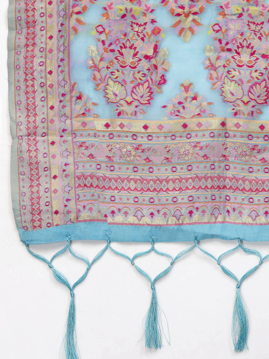 Blue Silk Blend Woven Design Saree With Unstitched Blouse Piece - Aloki