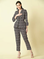 Myshka Women's Black Shawl Neck Coat With Trousers