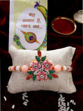 NVR Men Pink Floral Shape Stone-Studdded & Beaded Rakhi With Roli Chawal - Distacart