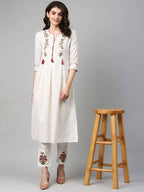 Yufta Women Off-White Yoke Design Kurta with Trouser