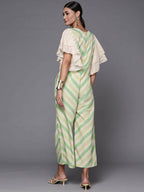Ahalyaa Off White & Green Zig Zag Print Basic Jumpsuit - Distacart