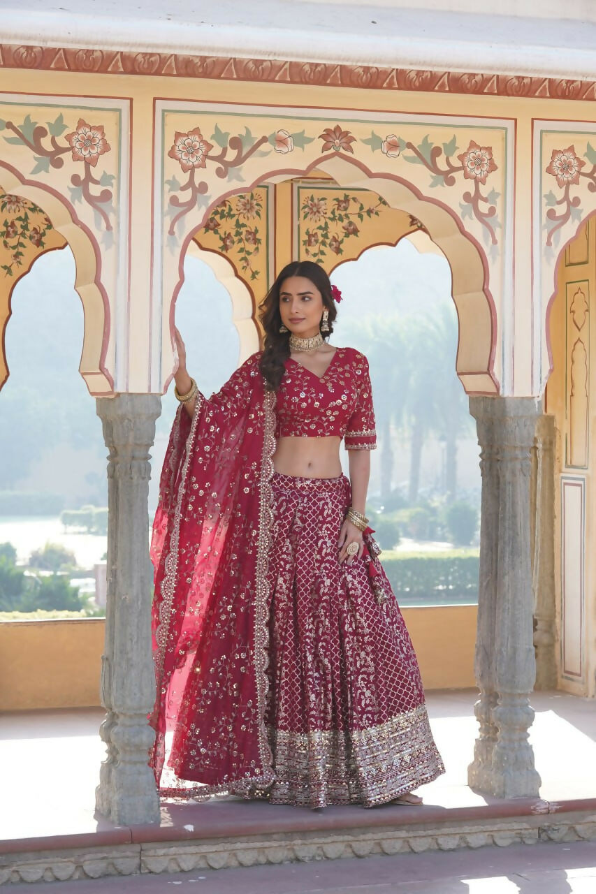 Lorenvalley Ranipink Pure Viscose Jacquard With Embroidered Sequins work Lehenga Choli