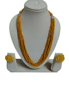 Inhanns Bloom Handmade Beaded Necklace With Earrings - 12 Layers - Yellow Necklace Set