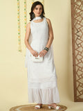 Myshka Women's White Georgette Kurta & Skirt With Dupatta Party Sets