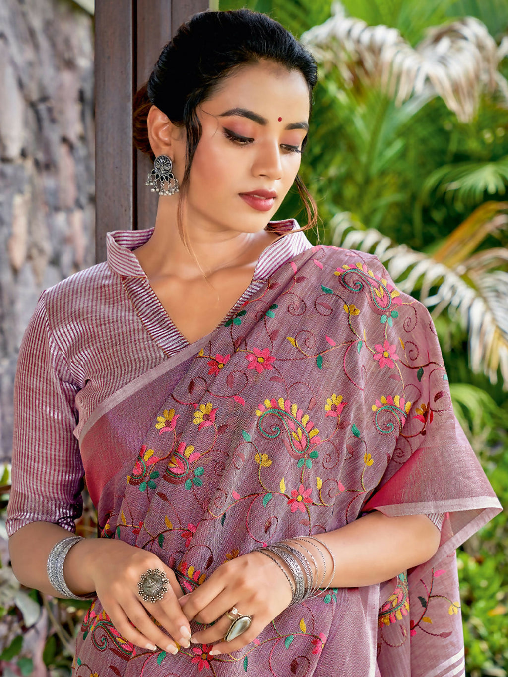 Shree Shyam Fashion Linen Purple Saree - Distacart