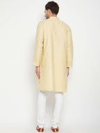 Even Apparels Beige Pure Cotton Long Men's Kurta With Band Collar - Distacart