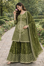 Teeya Creation Green Color Chinon Silk Wedding Wear Trending Palazzo Set - Distacart