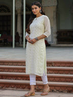 Juniper Women's Lemon Georgette Printed Kurta - Distacart