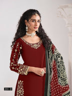 Anaita Red Roman Silk Stitched Suit with Embroidery & Real Mirror Work - Distacart