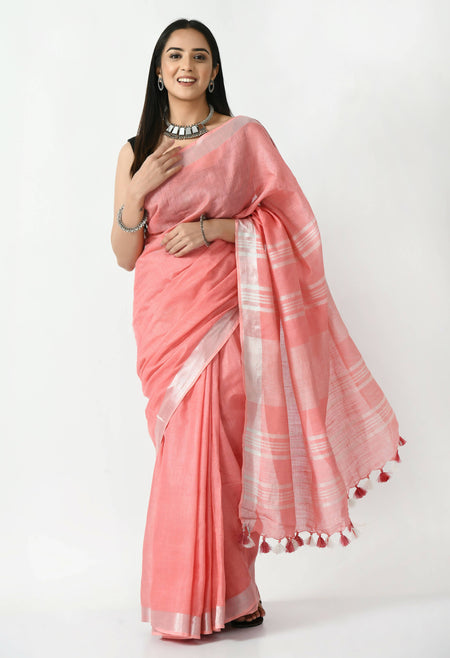 Mominos Fashion Moeza Light Gajari Bhagalpuri Handloom Silk Linen Saree with unstitched Blouse piece