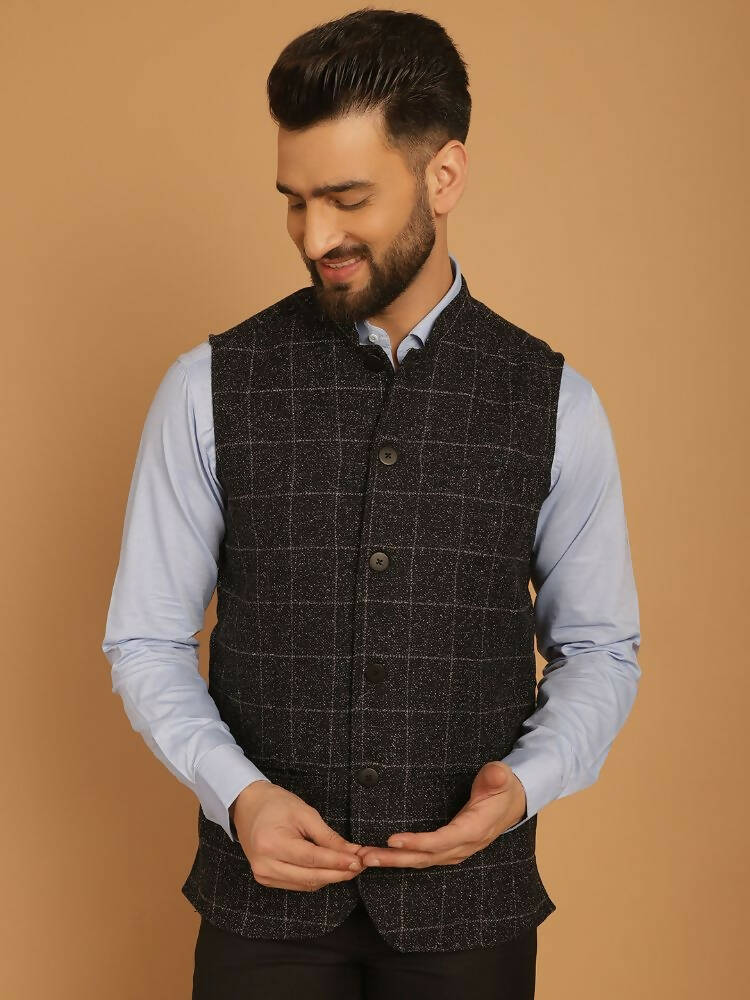 Even Apparels Pure Wool Nehru Jacket - Black