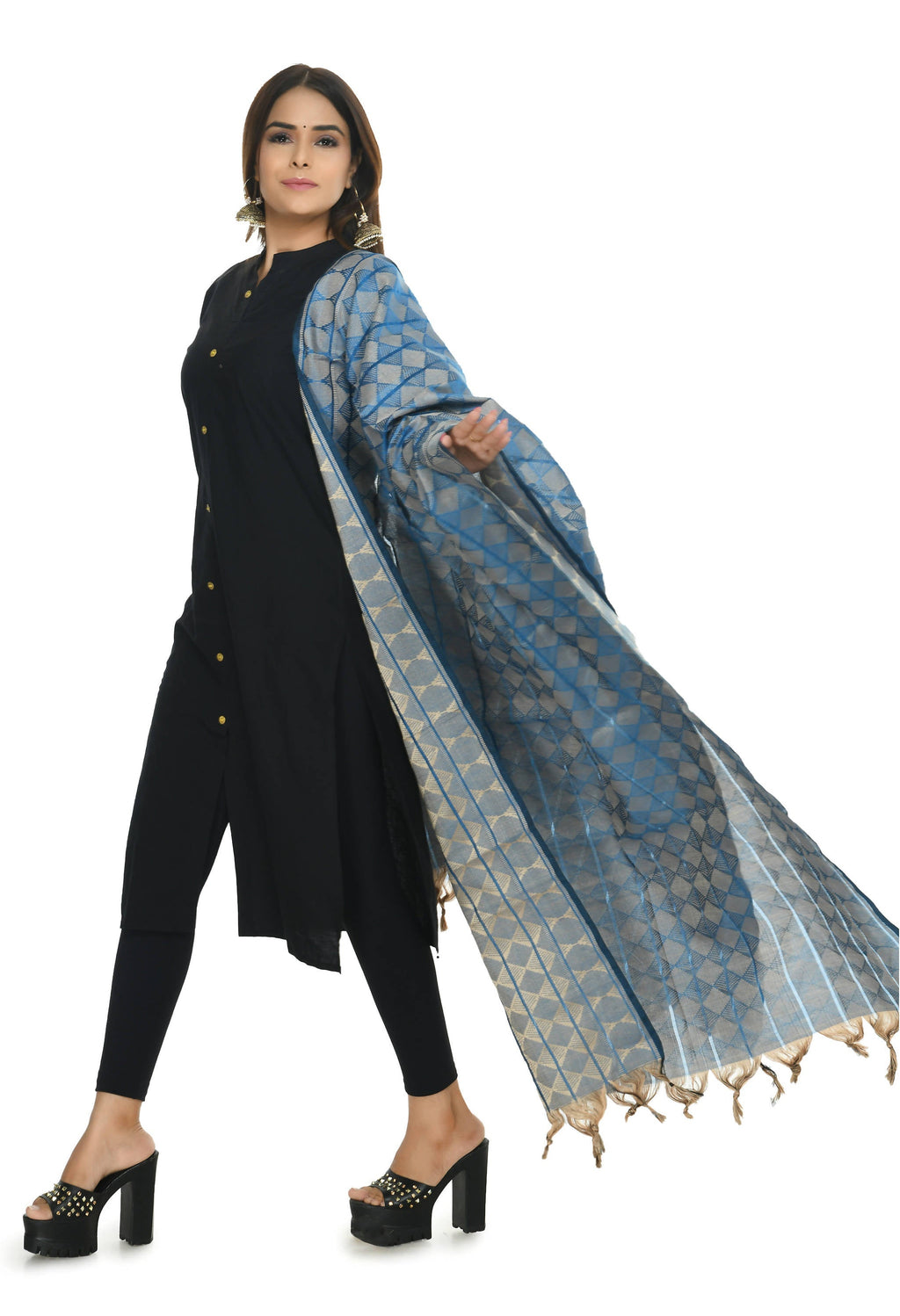 Mominos Fashion Moeza Handloom Cotton Blue Dupatta - Distacart