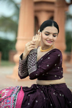 Vastranavya Navaratri Collection Myra Silk Lehenga & Blouse With Maslin Crochet Printed Dupatta Set - Wine