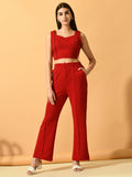 Myshka Women's Red Solid Top With Trousers
