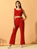 Myshka Women's Red Solid Top With Trousers