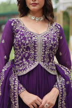 Joban Fashion Purple Georgette Sequence Embroidery Work Kurta Set - Distacart