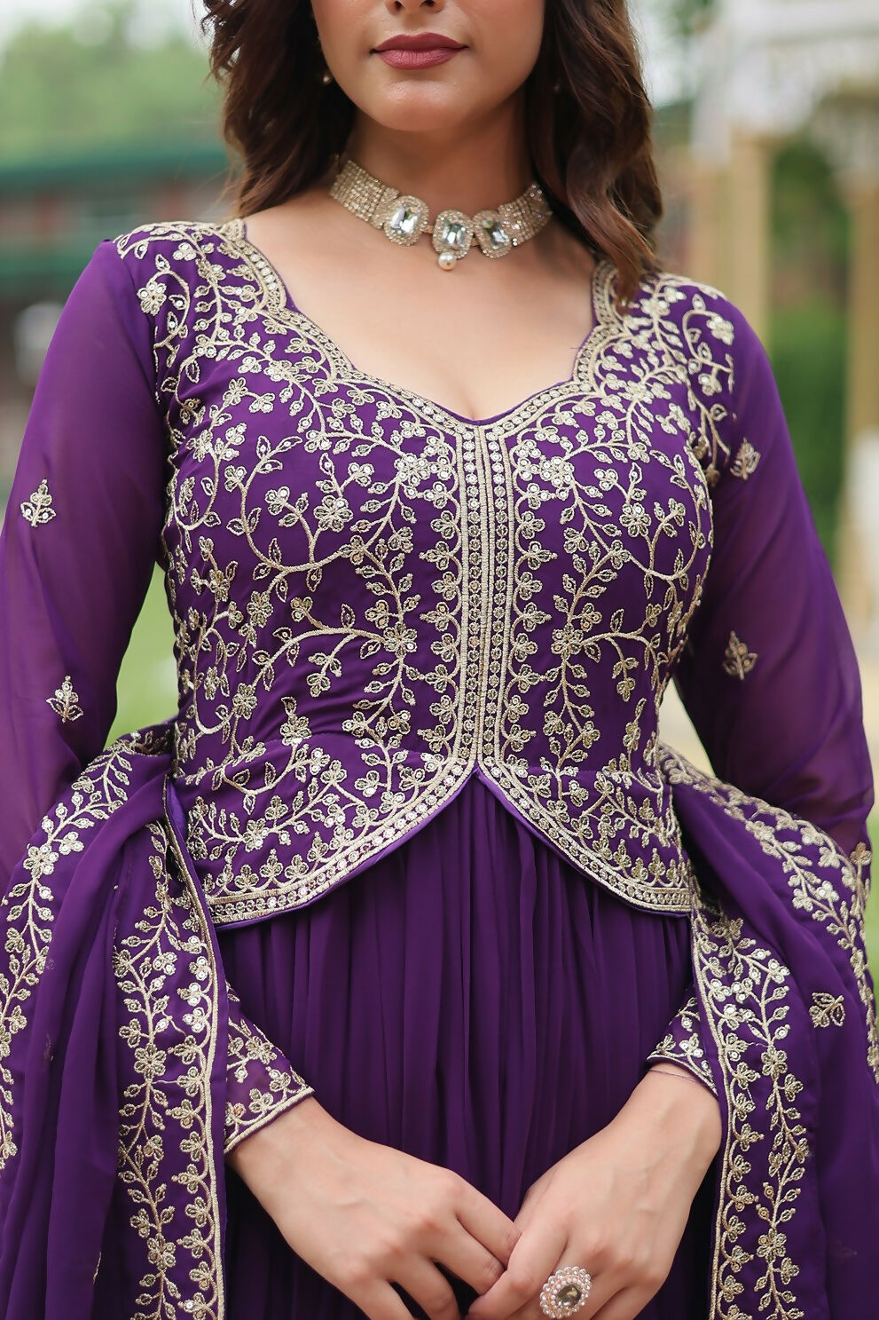 Joban Fashion Purple Georgette Sequence Embroidery Work Kurta Set - Distacart
