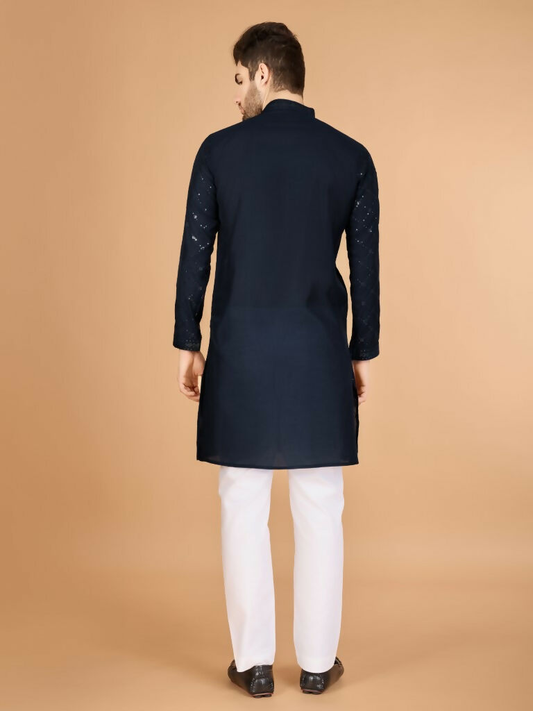 Vastranavya Navy Blue Exclusive Festival Wear Viscose Silk Thread & Sequence Embroidered Work Kurta with Dupatta