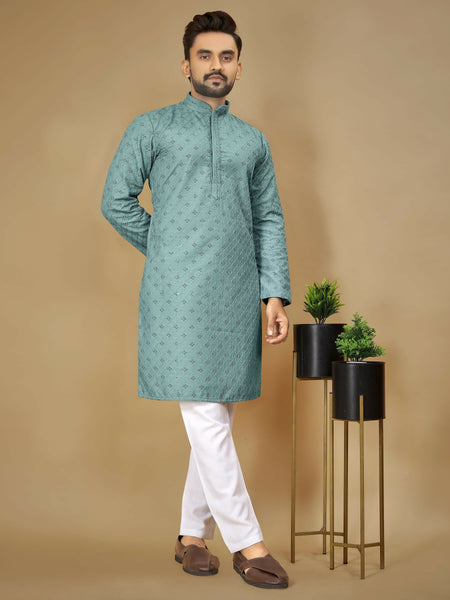 Anaita Sky_Blue Embroidered Rayon Straight Kurta