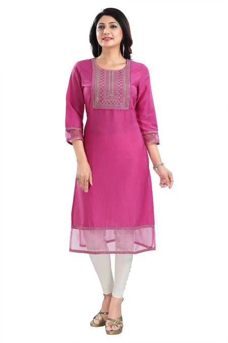 Snehal Creations Wonderful Art Silk Designer Long Kurti Tunic With Zari Embroidery