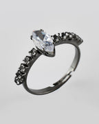 VOJ white CZ-detail Stainless Steel Cubic Zirconia Rhodium Plated Adjustable Finger Ring