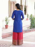 Teeya Creation Blue Chinon Silk Designer Wedding Wear Embroidery Work Palazzo - Distacart