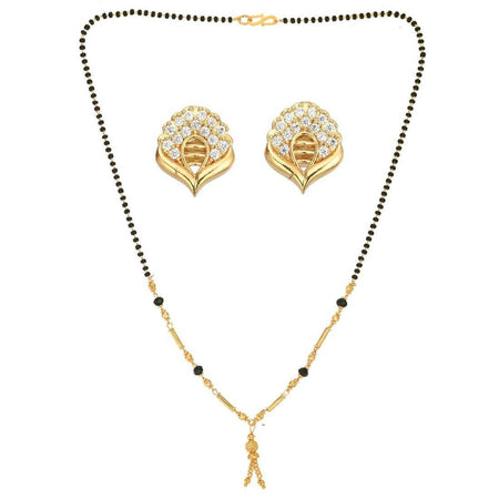 AanyaCentric Gold-Polished Short Mangalsutra Set with Earrings