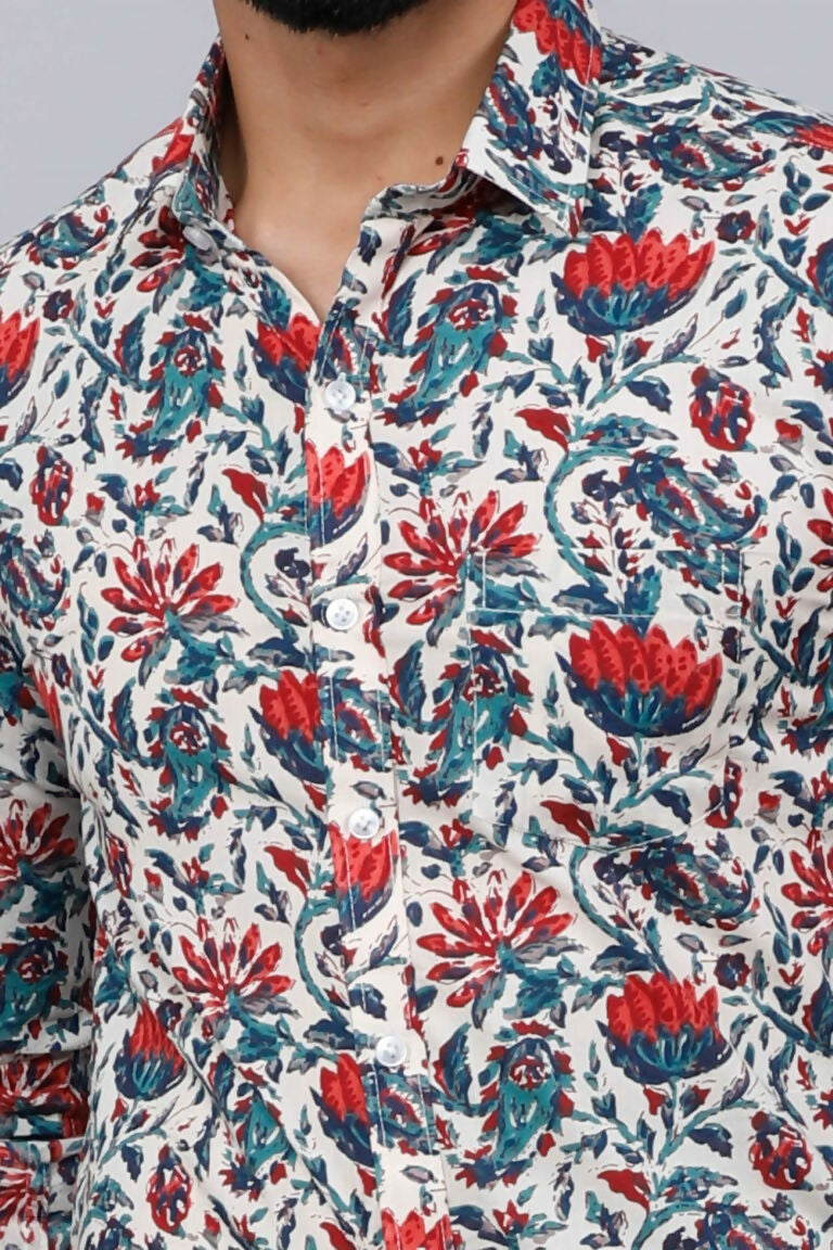 Miravan Men's Multi-Colour Floral Print Partywear Shirt