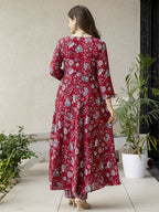 The52 Maroon Women's Gorgeous Rayon Fabric Printed Work Flared Kurta, Pant and Dupatta Set - Distacart