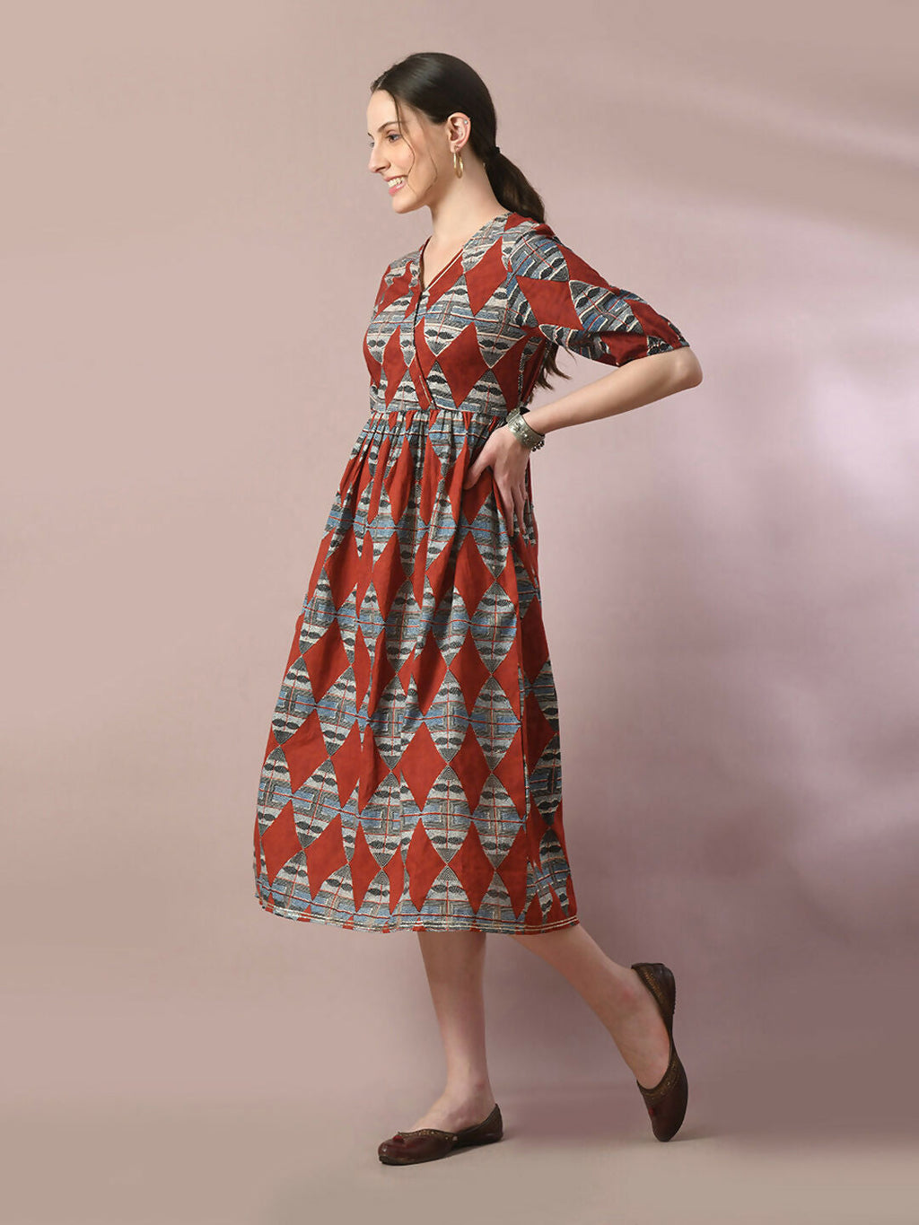 Myshka Women's Multi Printed Cotton V-Neck Empire Party Dress - Distacart