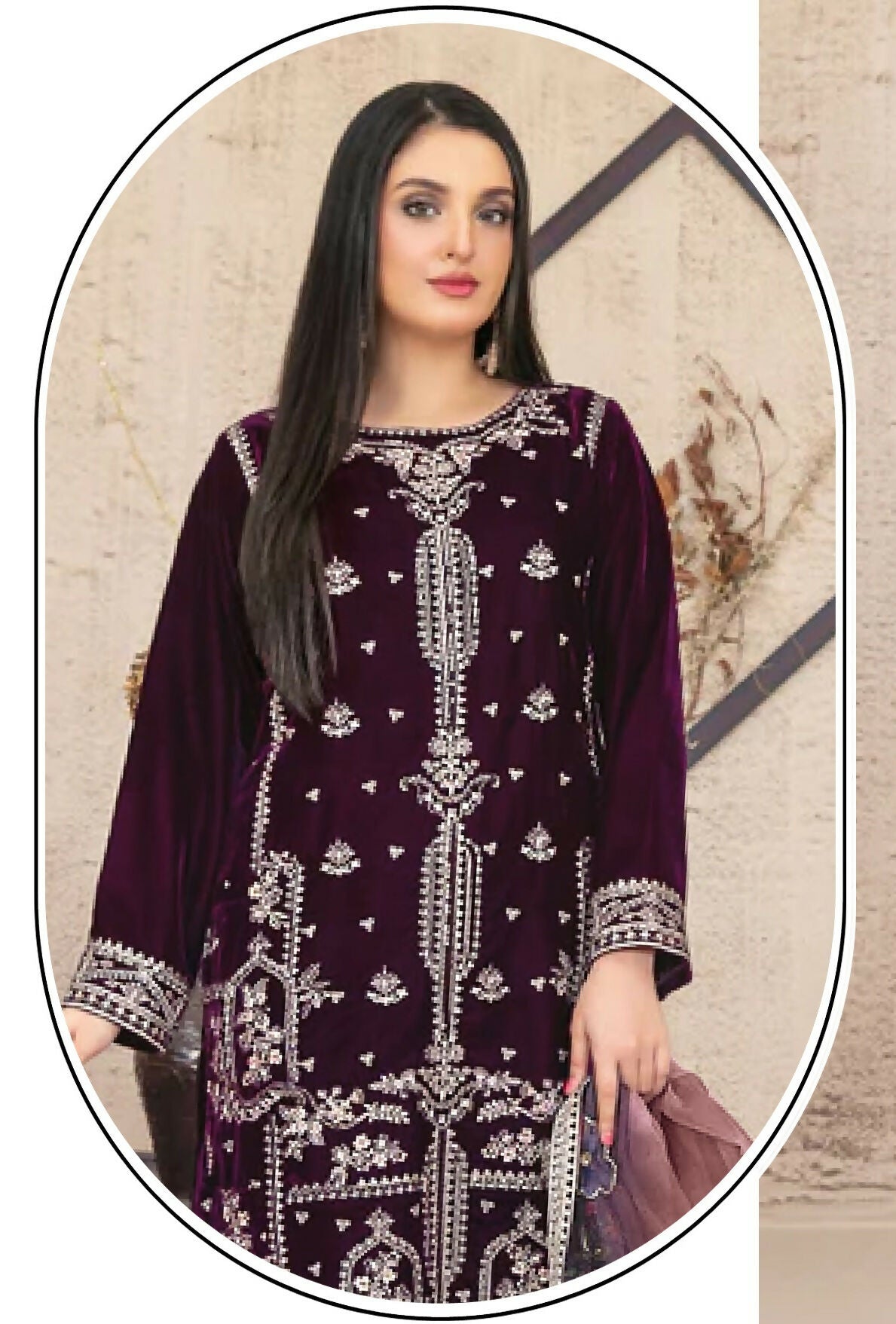 Anaita Purple Velvet Suit with Embroidery Sequence Work - Distacart
