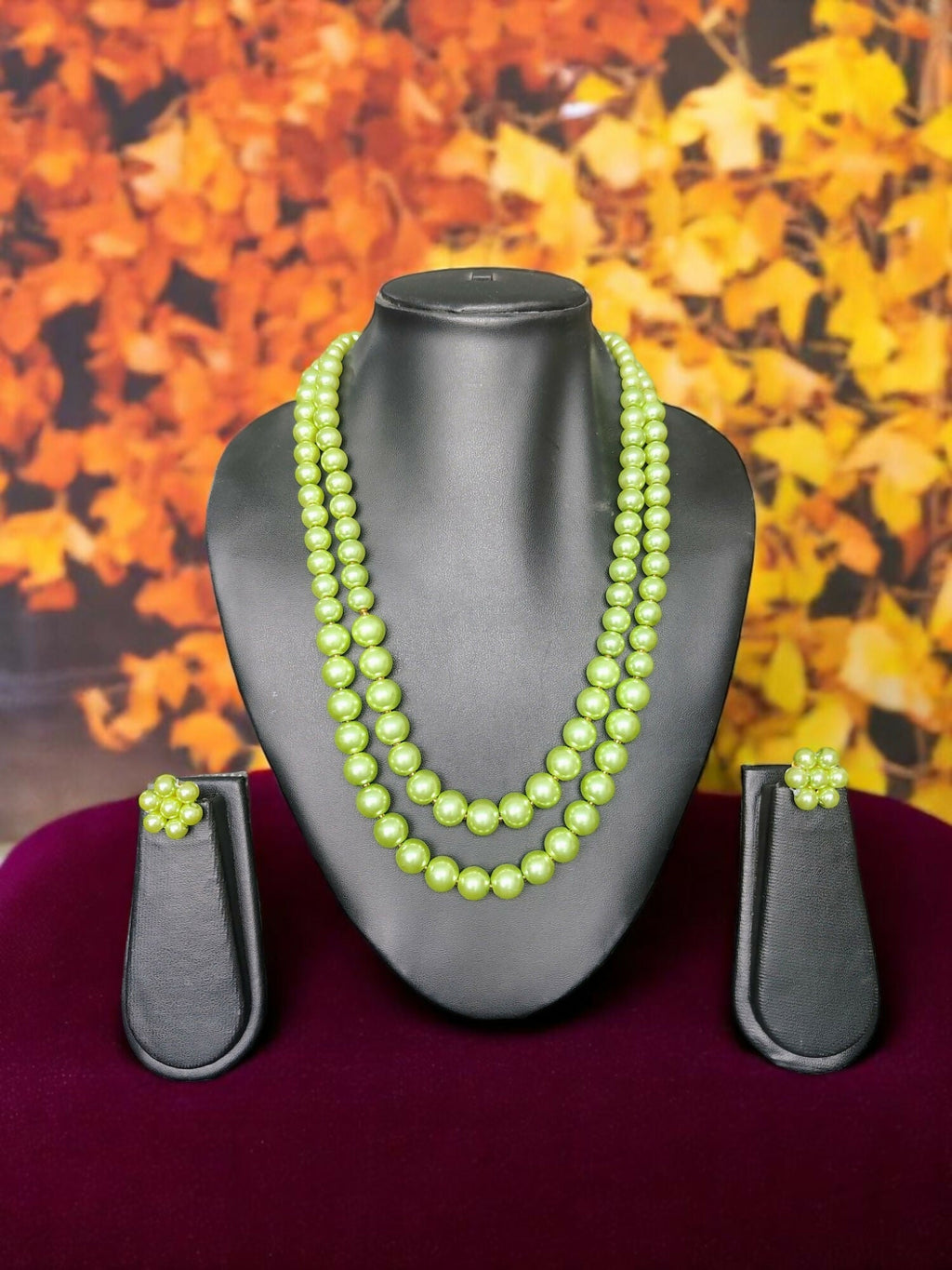 Inhanns Everyday Workwear Pearl Set (Double Layered Pearls) - Pista Green