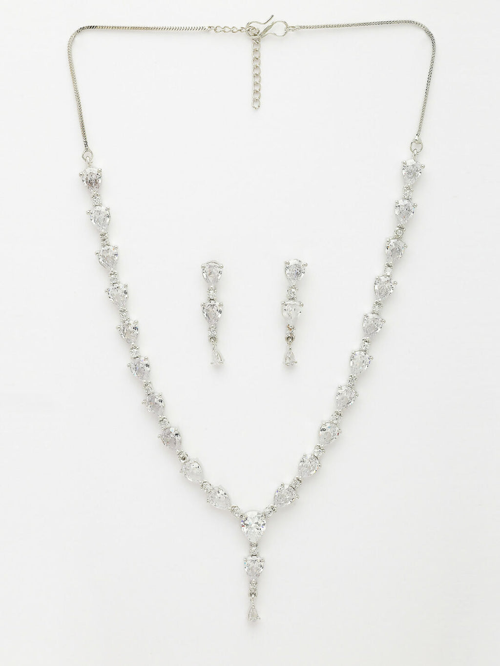 NVR Women's Silver-Plated CZ-Studded Brass Handcrafted Jewellery Set