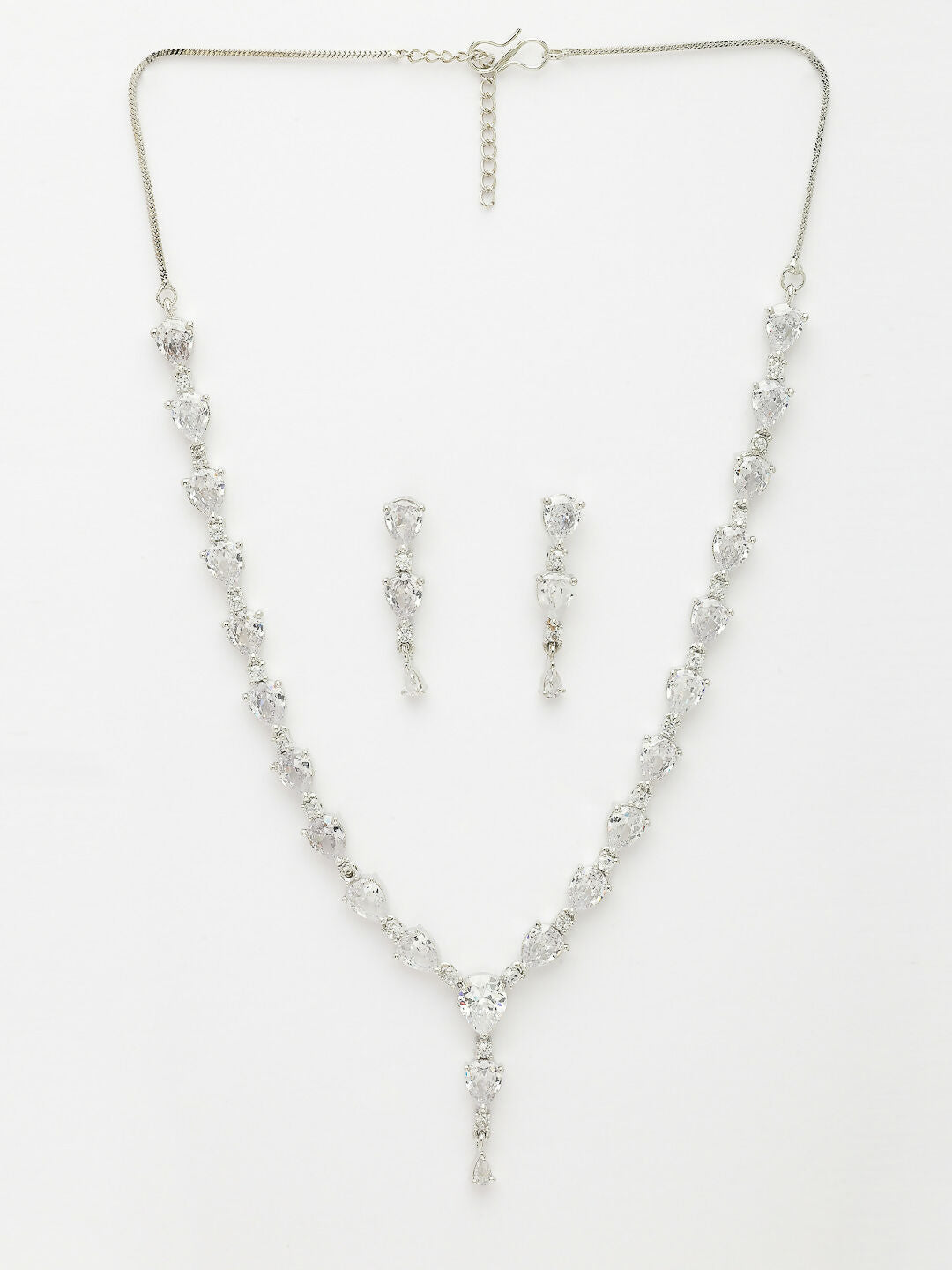 NVR Women's Silver-Plated CZ-Studded Brass Handcrafted Jewellery Set