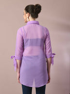 Myshka Women's Lavender Solid Georgette Longline Party Sheer Tunic