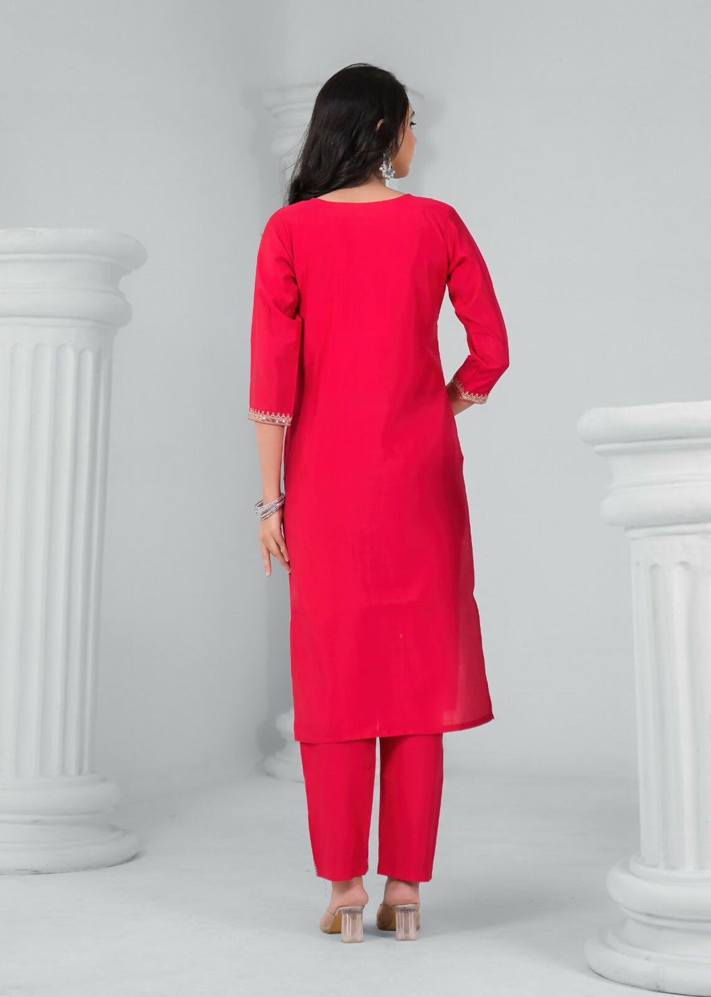 Ethnic Festive Wear Reyon Red Stitched Suit With Dupatta - Tanisha