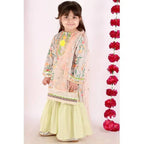 Little Bansi Girls Green Color Floral and lace Work Kurta with Sharara and Dupatta
