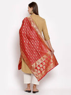 Myshka Women's Red Silk Print Casual Dupatta