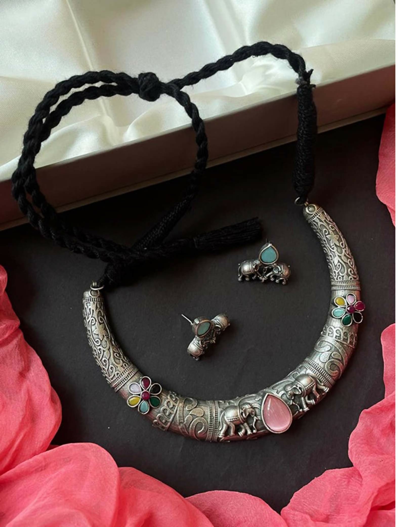 Joban Fashion Women Oxidize Monalisa Stone Oxidized Choker With Earring Set - Distacart