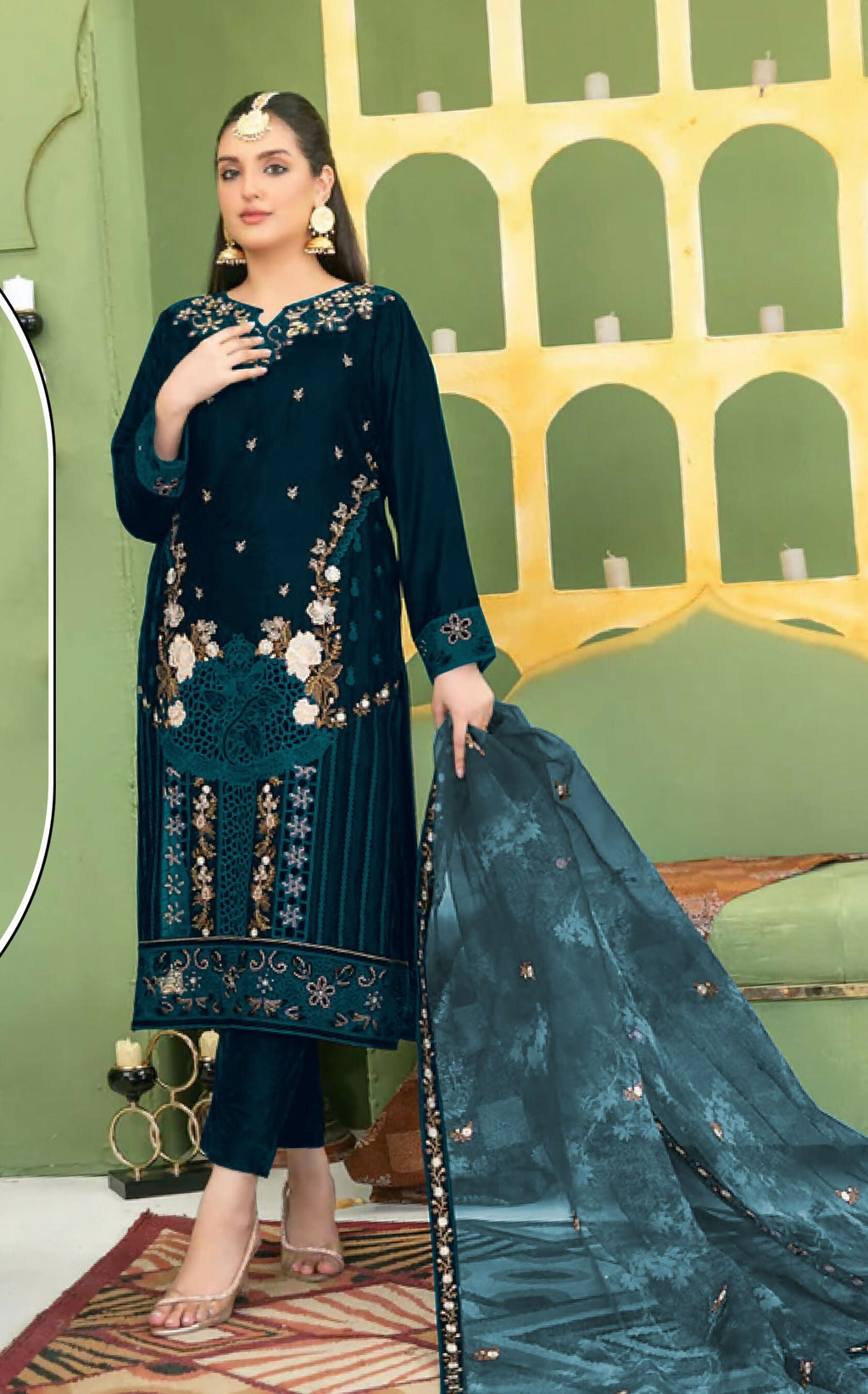 Anaita Green Velvet Suit with Embroidery Sequence Work - Distacart