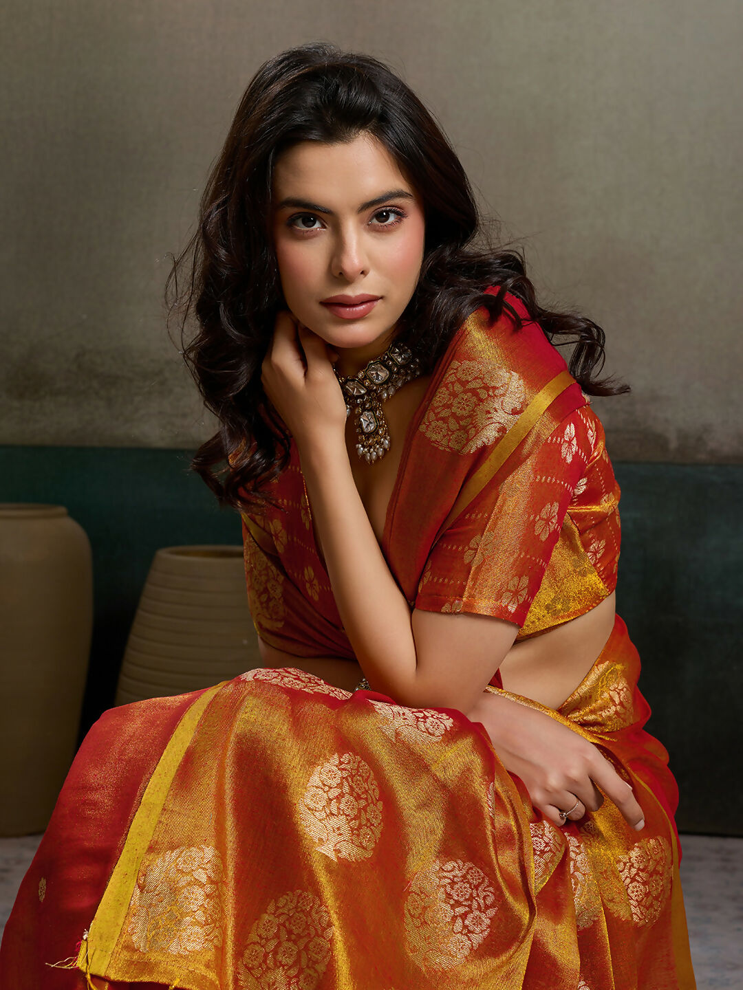 Shree Shyam Fashion Orange Tissue Silk Saree - Distacart