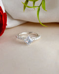 VOJ white CZ-detail Stainless Steel Cubic Zirconia Silver Plated Adjustable Finger Ring