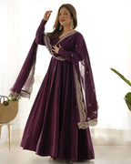 Lehenga Mart Designer Anarkali Suit With Kurta, Pant, Dupatta For Women-Wine - Distacart