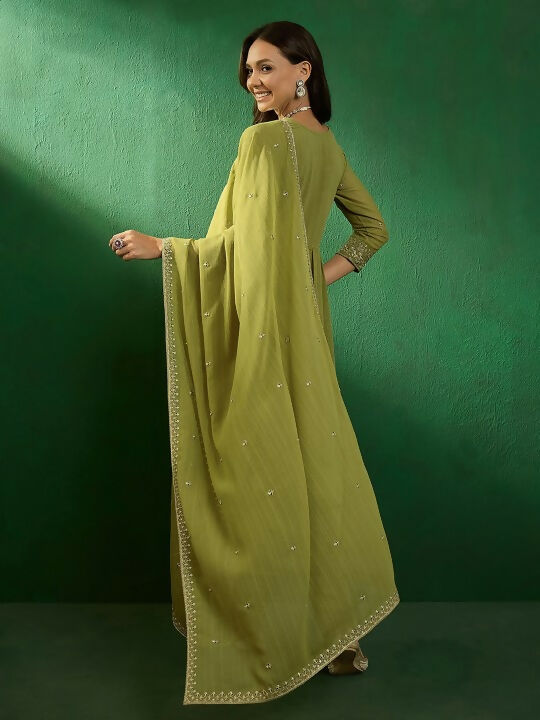 The52 Women's Beautiful Georgette Fabric Embroidery Work Straight Kurta Pant and Dupatta Set - Distacart