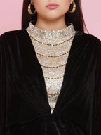 Women Republic Black Velvet Embellished Gown - Distacart
