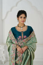 Kesar Fab Trending Reception Green Color With Multi-Thread Embroidery Saree