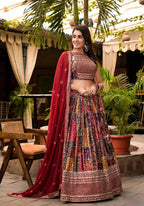 Women's Wedding Traditional Multi Dull Satin Lehenga Choli - Kaushlya