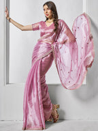 Pink Burburry silk Designer Embroidery Work Saree - Shezlin