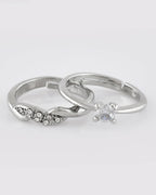 VOJ Stainless Steel Cubic Zirconia Silver Plated Adjustable Ring Set for Couple