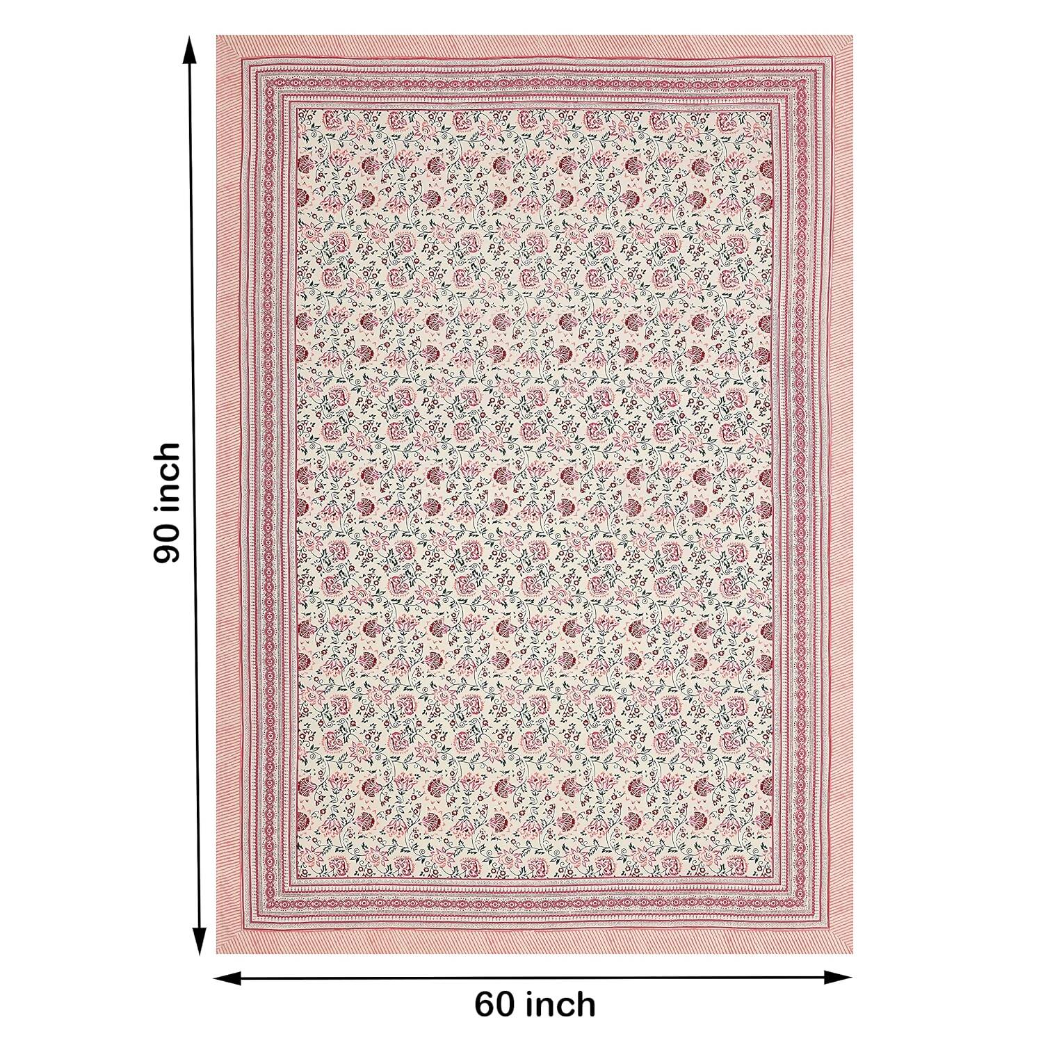 Blocks Of India Hand Block Printed Cotton Rectangular Table Cloth - Pink Kalamkari